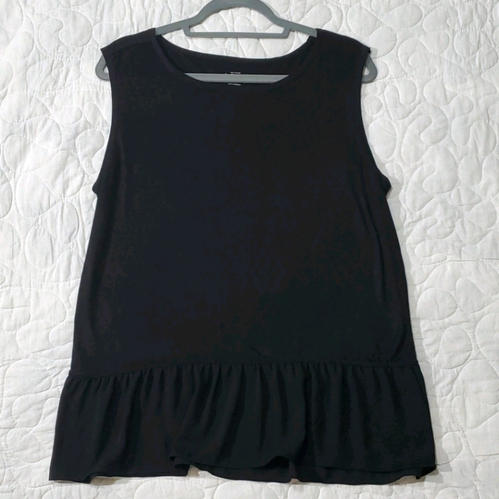 Loft Black Mixed Media Peplum Tank Size L Petite